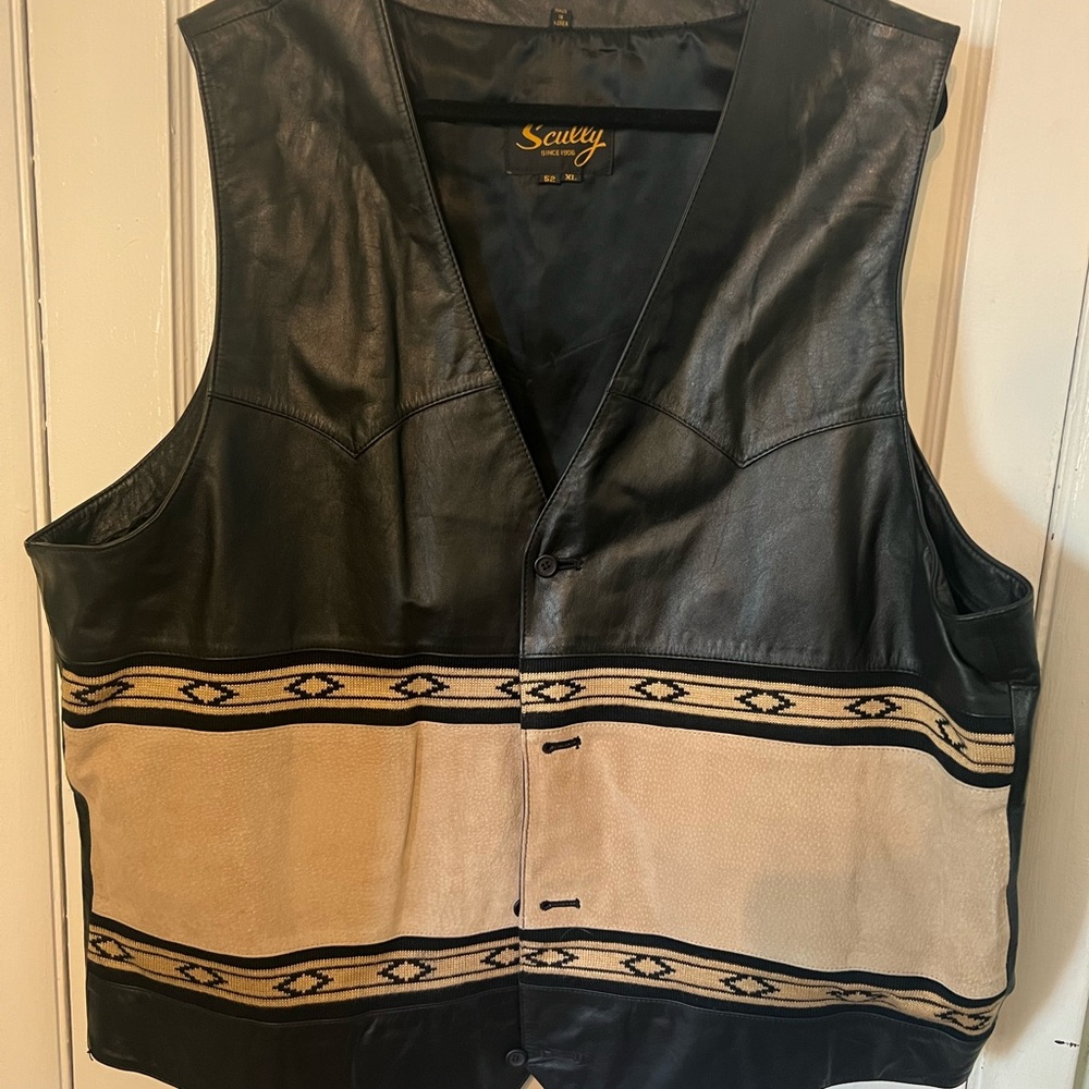 Scully Black and Tan Southwest Pattern Leather Vest XL/52